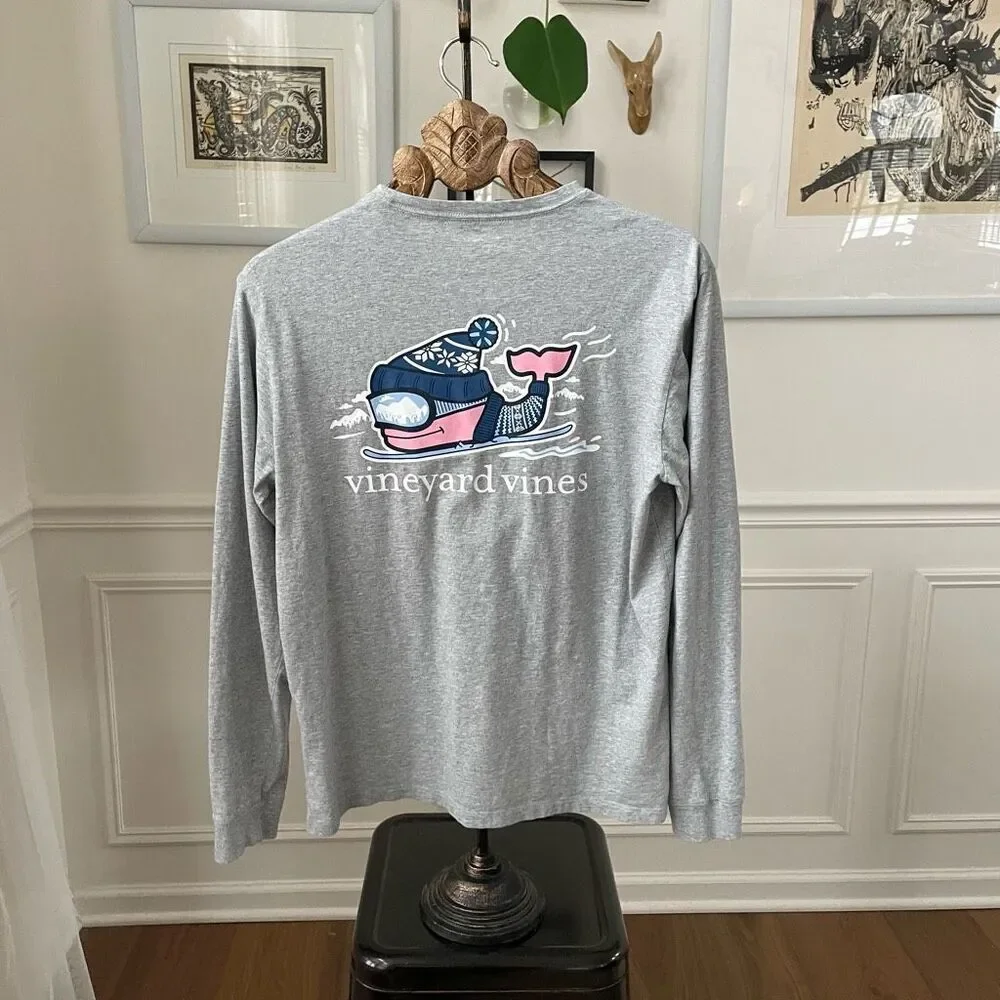 Vineyard Vines Winter Snow Whale Logo Long Sleeve Tshirt M - Picture 4 of 7
